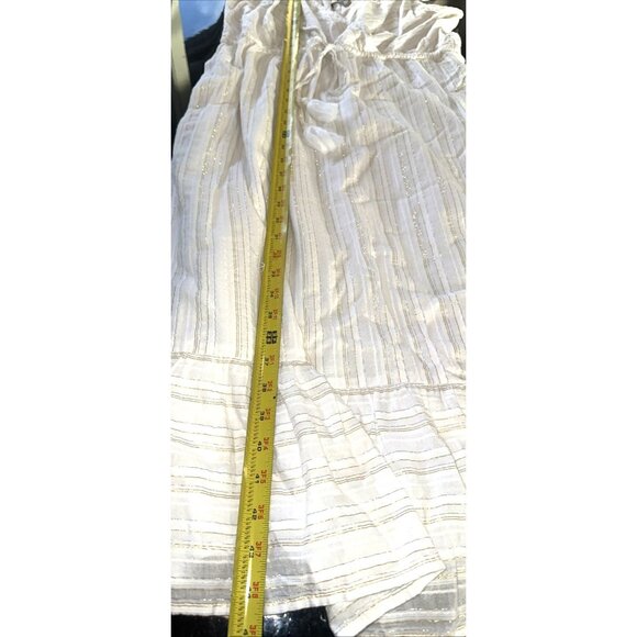 Loft White Dress With Gold & Silver Metallic Lines Drawstring Waist Sleeveless S - Picture 10 of 10